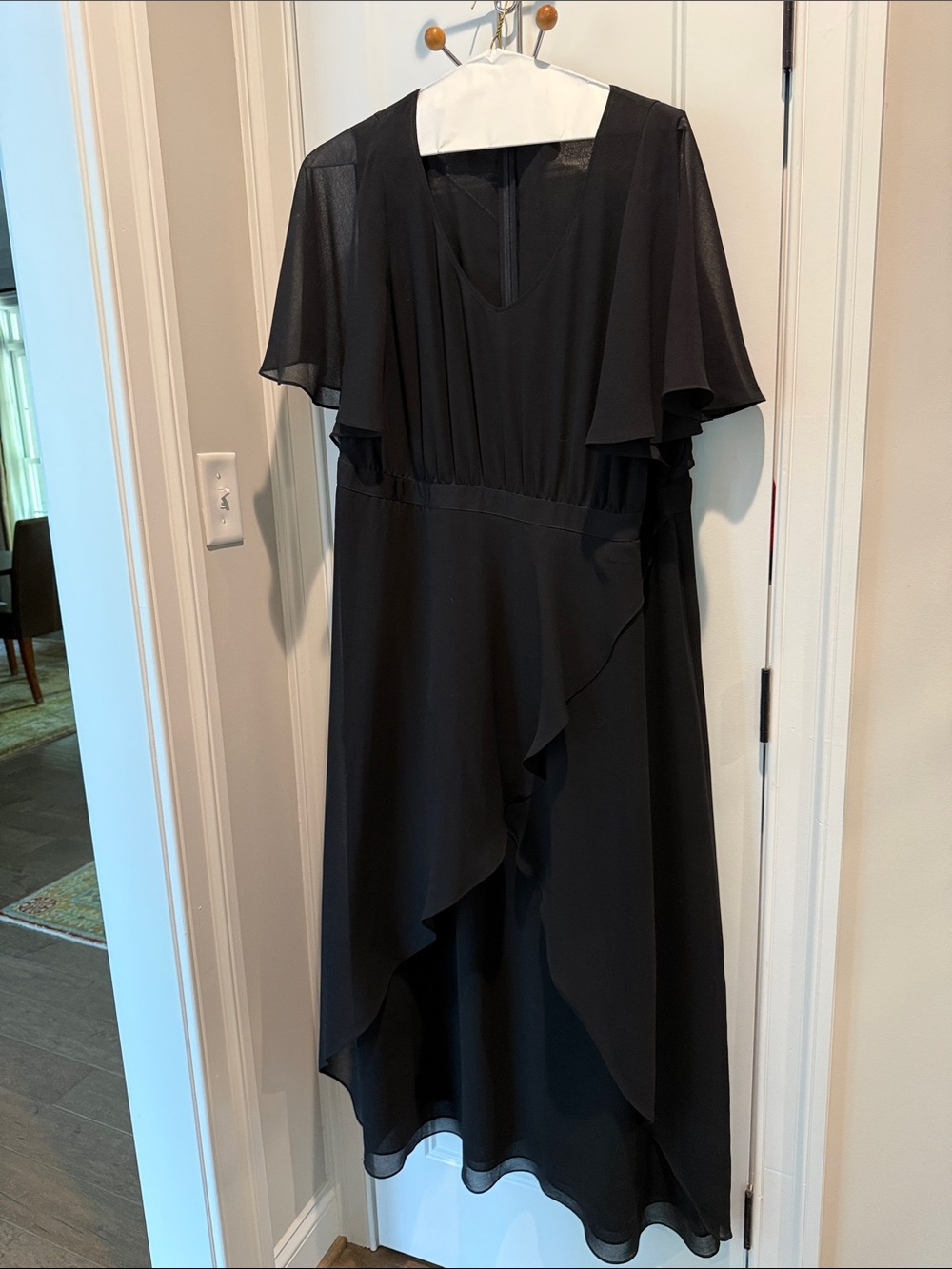 NOT WORN- Marina Rinaldi Rinsidi short sleeve Black V-Neck Ruffle Maxi Dress